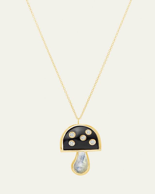 Mini Mushroom and Diamond Pendant on Chain Necklace